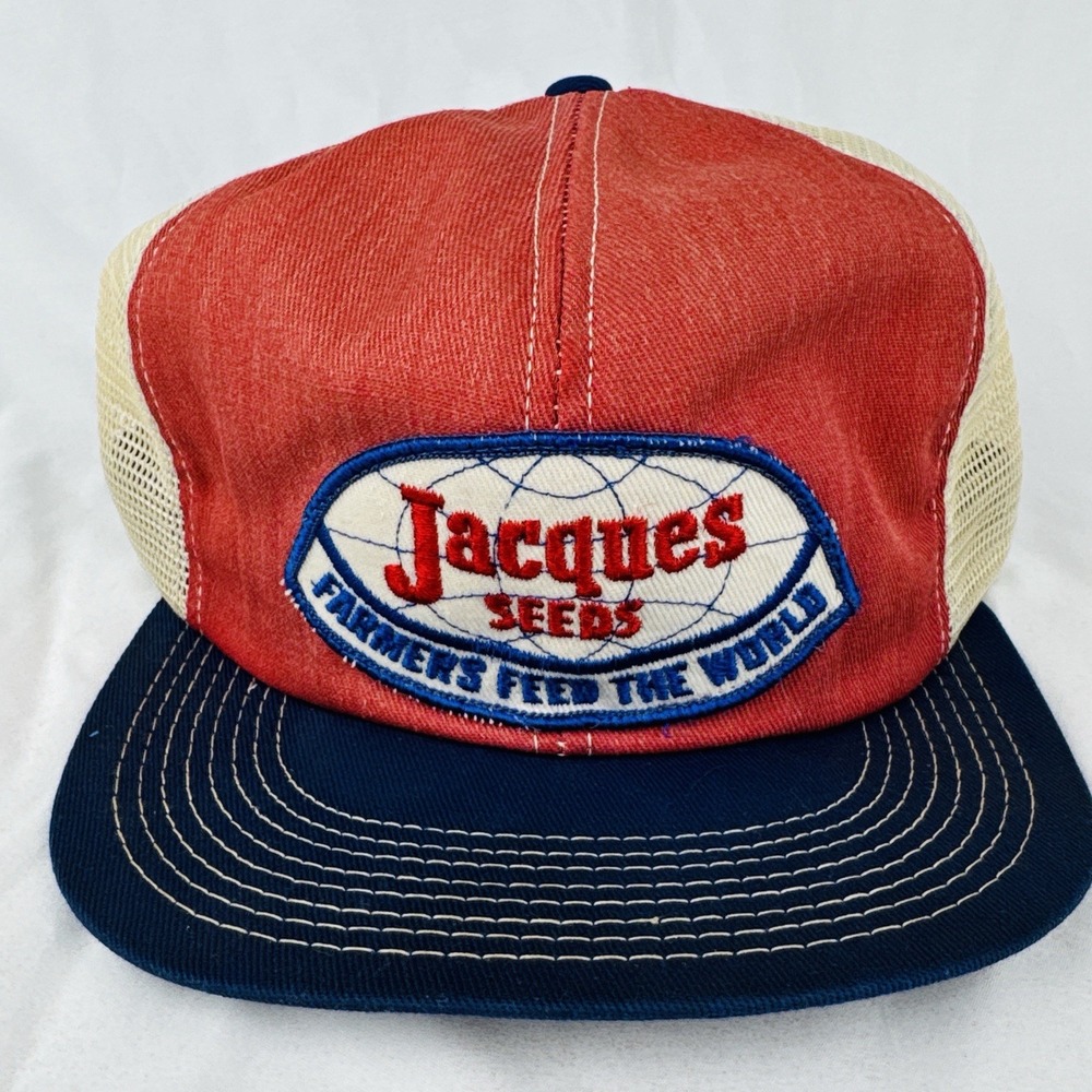 Vintage Jacques Seeds Farm Trucker Hat Tri-Color K-Brand USA Snapback Cap